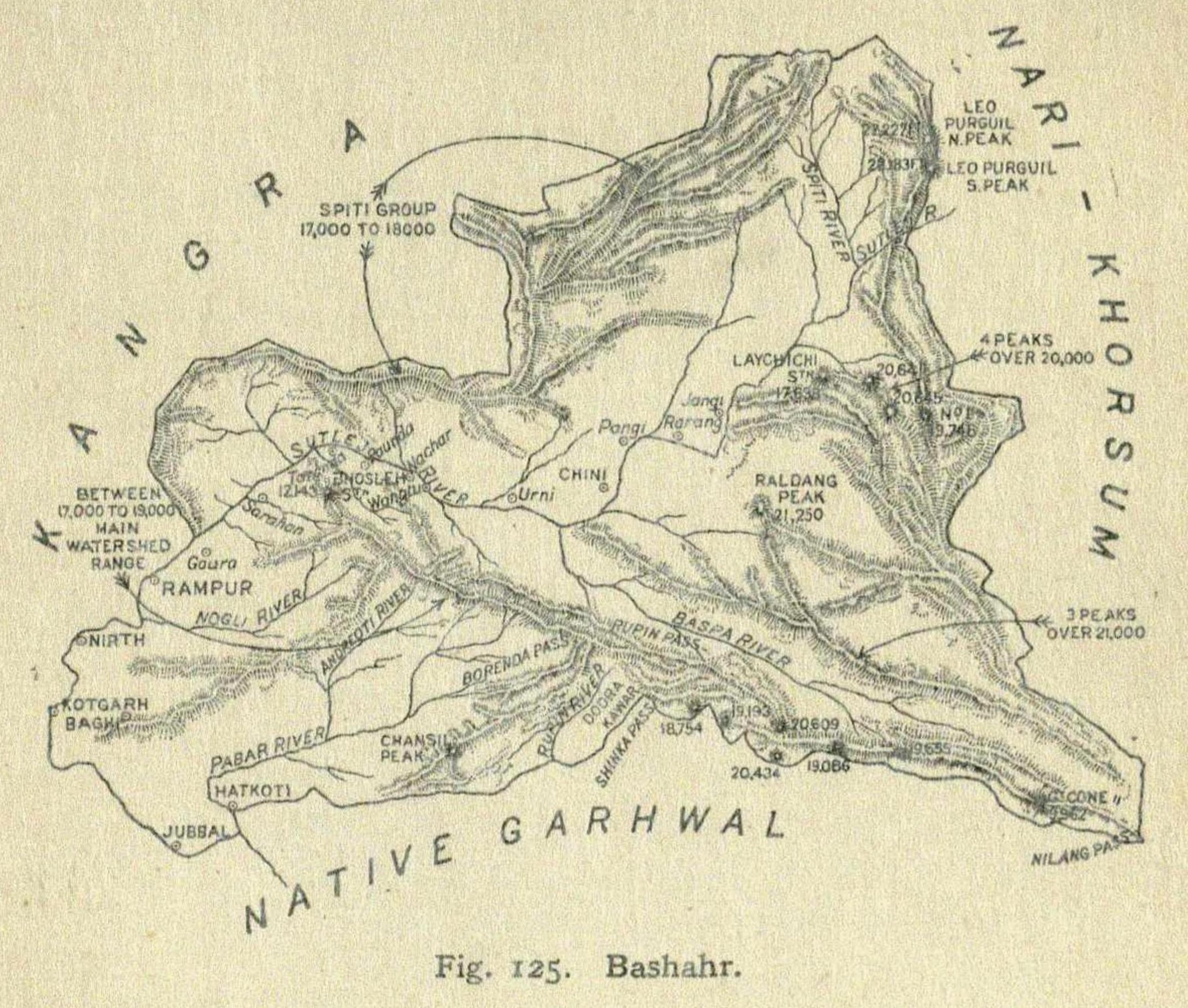 Map of Bushahr State, Punjab Province, British India, published 1916