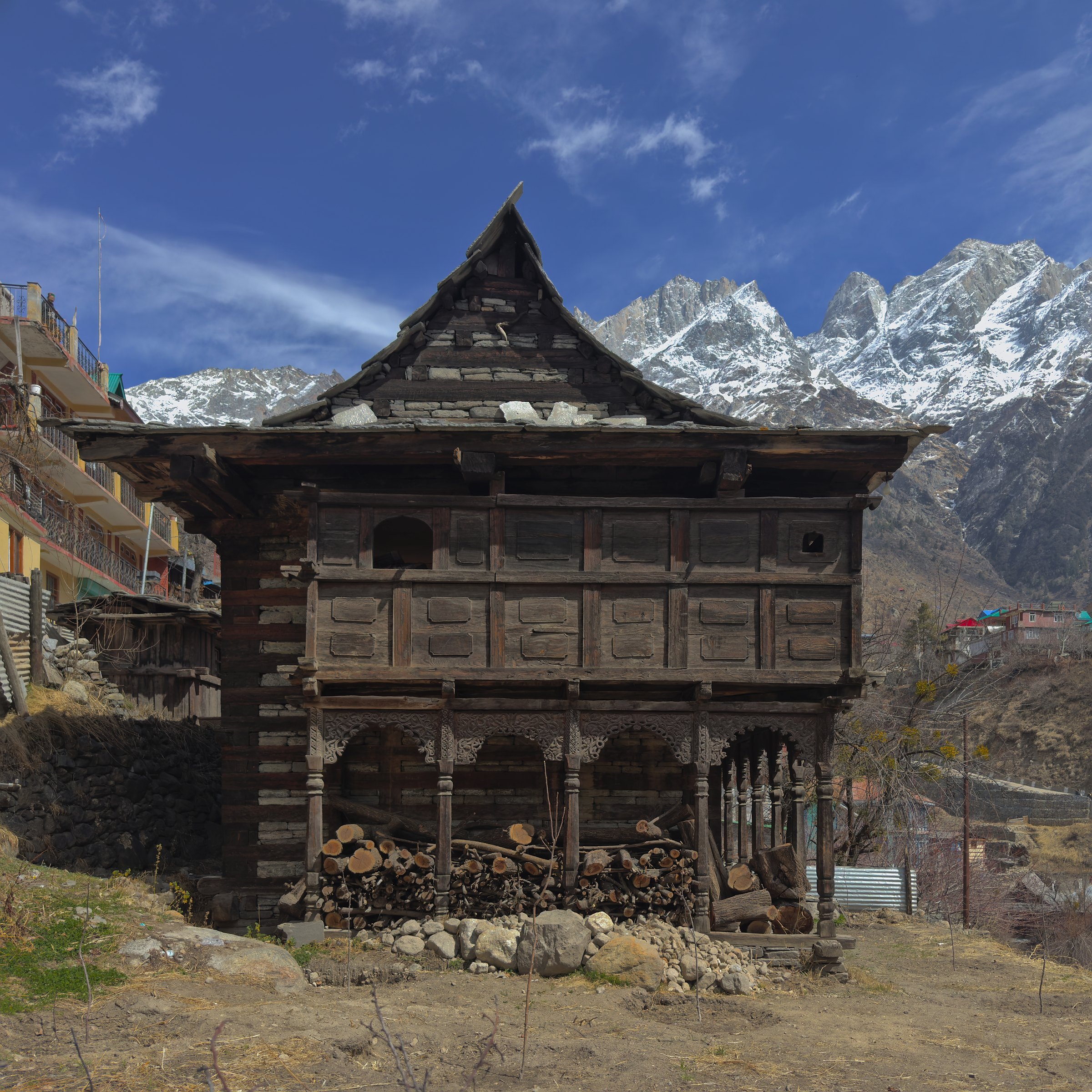 A traditional Kinnauri house of stone and wood at Sangla